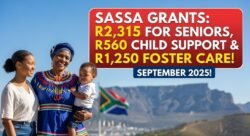 SASSA Confirms September 2025 Payment Schedule โ R2,315 Old Age, R560 Child Support, and R1,250 Foster Care Grants